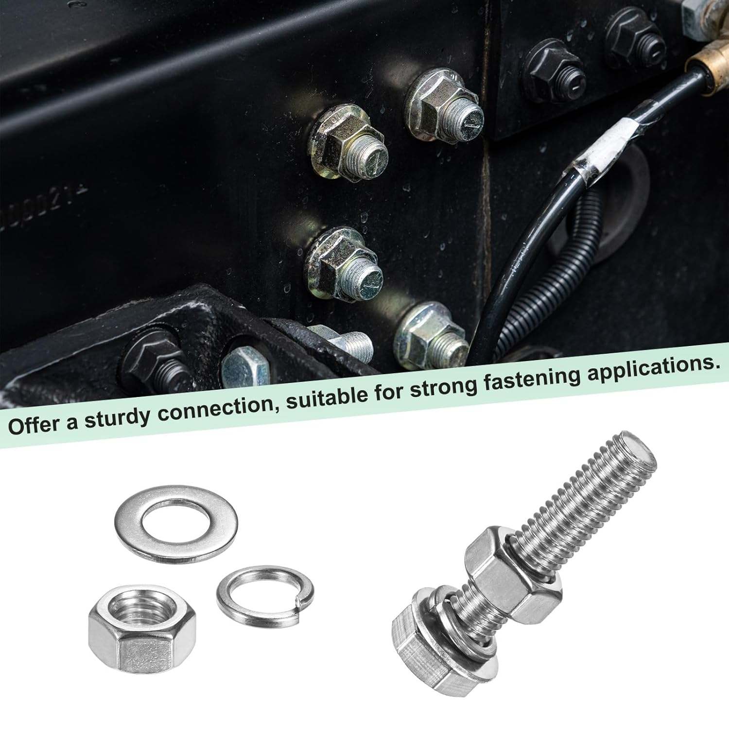 M METERXITY 20-Pack Hex Head Screw Bolt with Nuts Flat & Lock Washers M10x50mm Stainless Steel Bolts and Nuts Kit Fully Threaded Metric Bolt Assortment for Equipment/Machinery