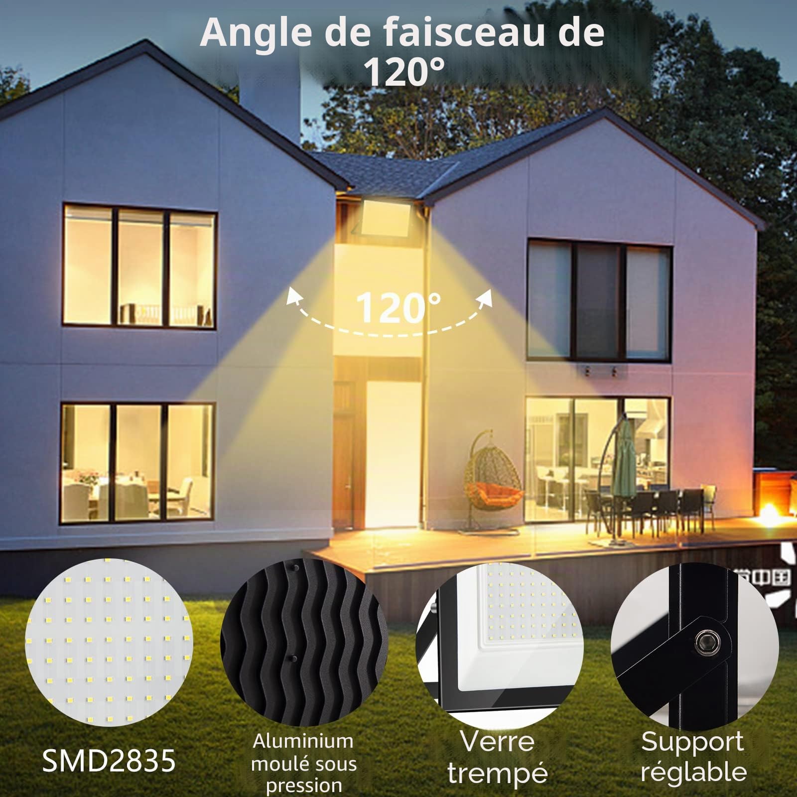 200W Projecteur LED Extérieur 3000K Blanc Chaud 1 Pièces