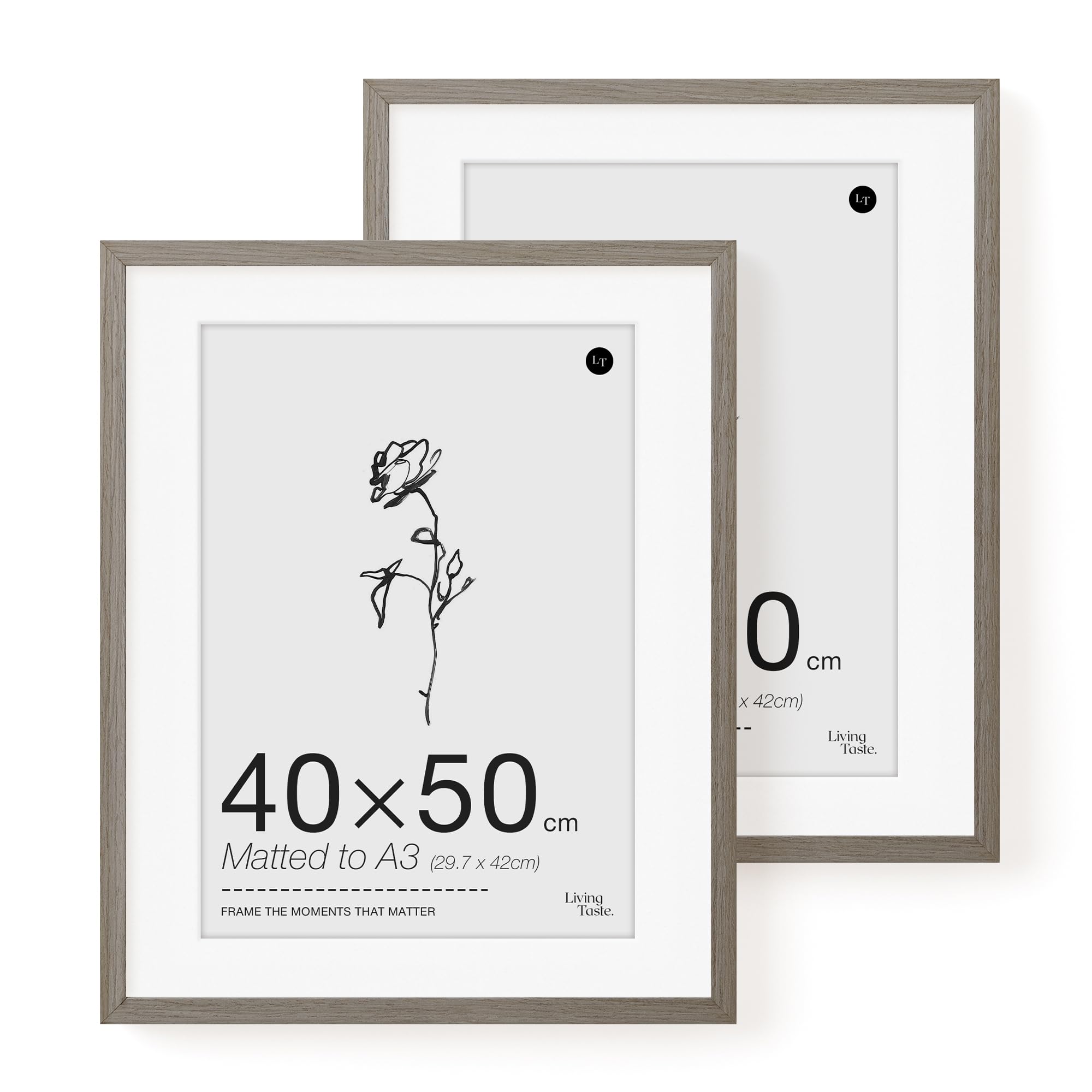 LIVINGTASTE 40x50cm Picture Frame, 16x20 inch Wood Photo Frame with Mount for A3, 2 Pack Dark Oak Finish Wall Frame with Acrylic Front, Ideal for Gallery Display, Poster Art Print — image 1