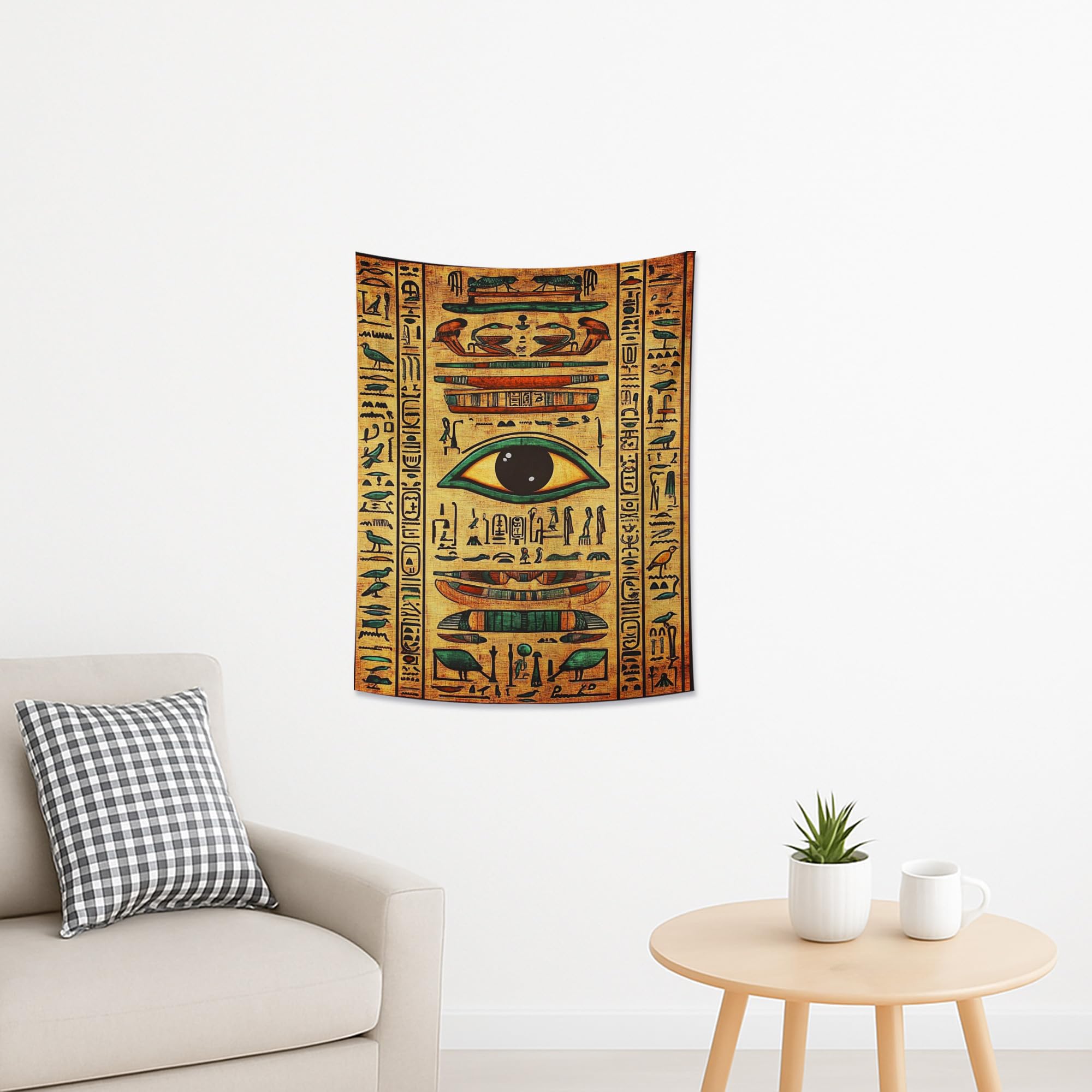 Ancient Egyptian Eye of Horus Tapestry, Gold Wall Hanging for Home Decor, Exotic Bohemian Style for Bedroom & Living Room, Great for Halloween & Festivals 36x48 Inch