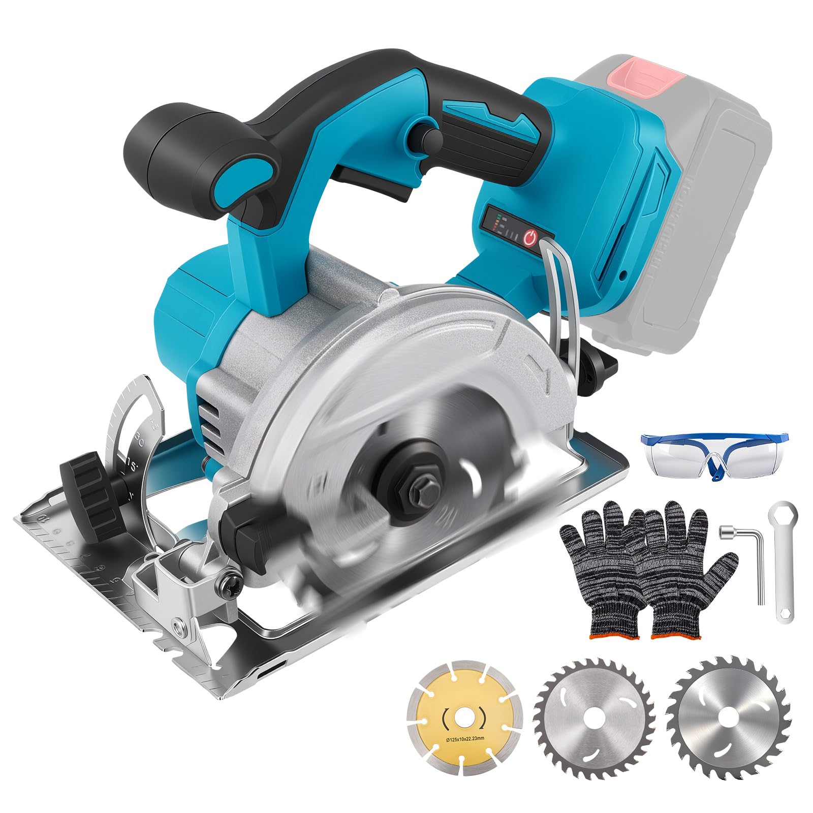 Cordless Circular Saw Compatible for Makita 18V Battery, 8000 RPM Mini Circular Saw with Lightweight One-Hand Operation, Adjustable Bevel Angle, Multi-Material Versatility for Wood, Metal, Plastic