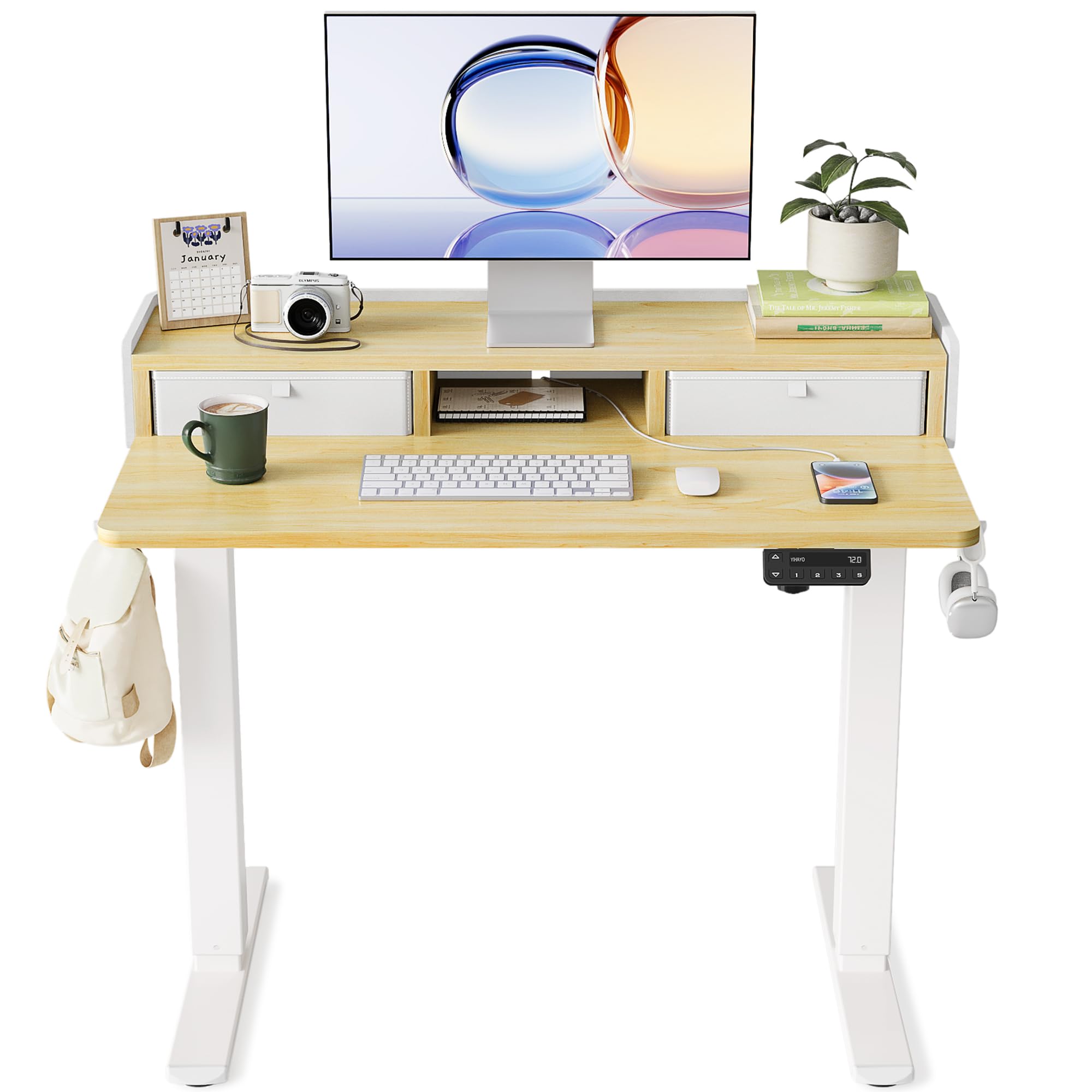 Amazon | YIHAYO 昇降デスク 高さ70-115cm 幅100cm 奥行き60cm 電動