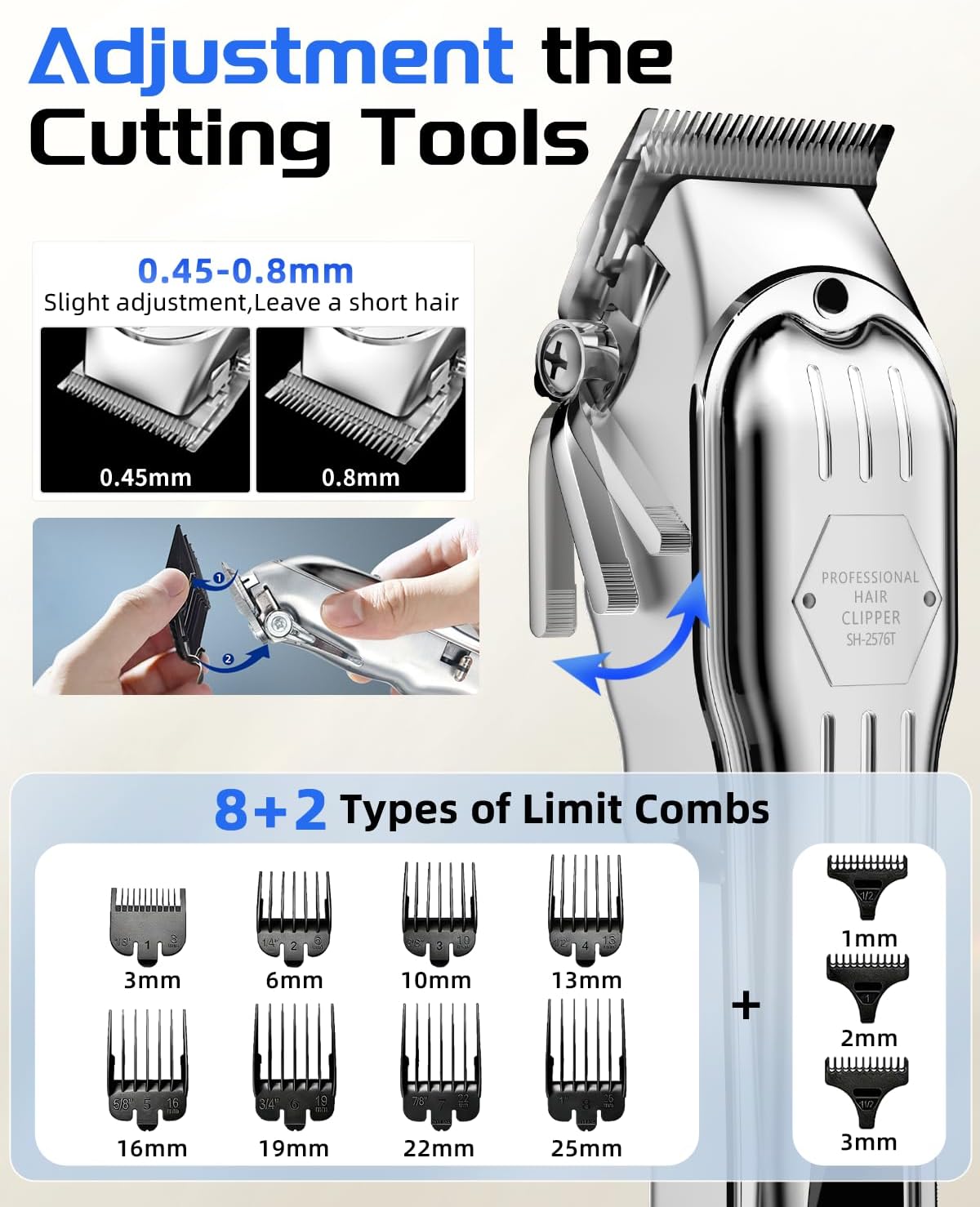 KIKIDO Hair Clippers Professional Cordless for Men, Barber Clippers for Hair Cutting Kit, Wireless LCD Display Hair Trimmers Set, Rechargeable Haircut Machine for Family (Sliver)