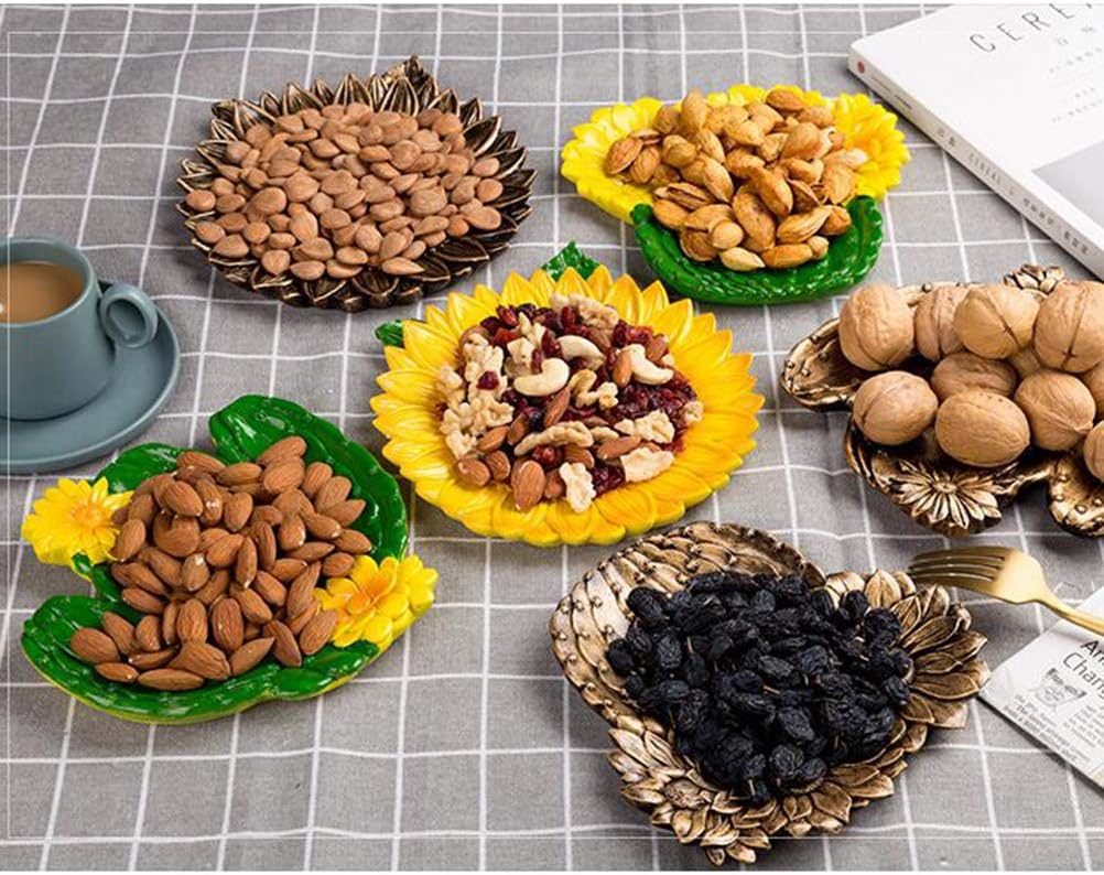 Resin Dried Fruit Tray Serving Plate Nut Tray Snack Dessert Dish for Candy Jewelry Organizer Display (17cm x 17cm x2cm Yellow Sunflower)