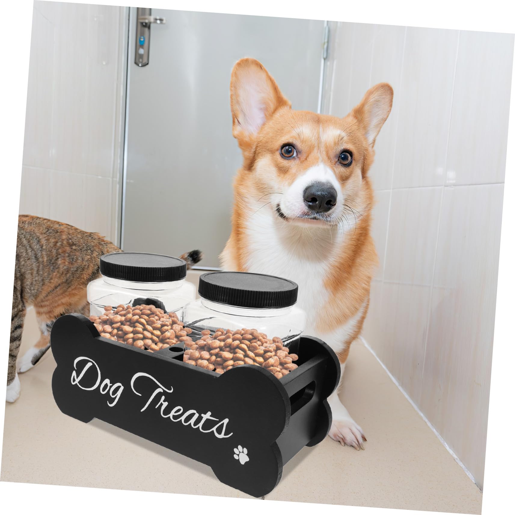 Pet Snack Aufbewahrungsbox aus Holz mit Geteilter Fächerung und Sicherem Verschluss Großer Futterbehälter für Hunde Luftdicht und Langlebig zur Organisierten Lagerung von