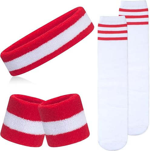 ONUPGO 5 Pieces Kids Sweatbands Soccer Socks Set - Sports Headband, Wristbands, Striped High Socks for Kids, Youth,Toddler & Baby - Football, Basketball, Running, Cycling, Tennis
