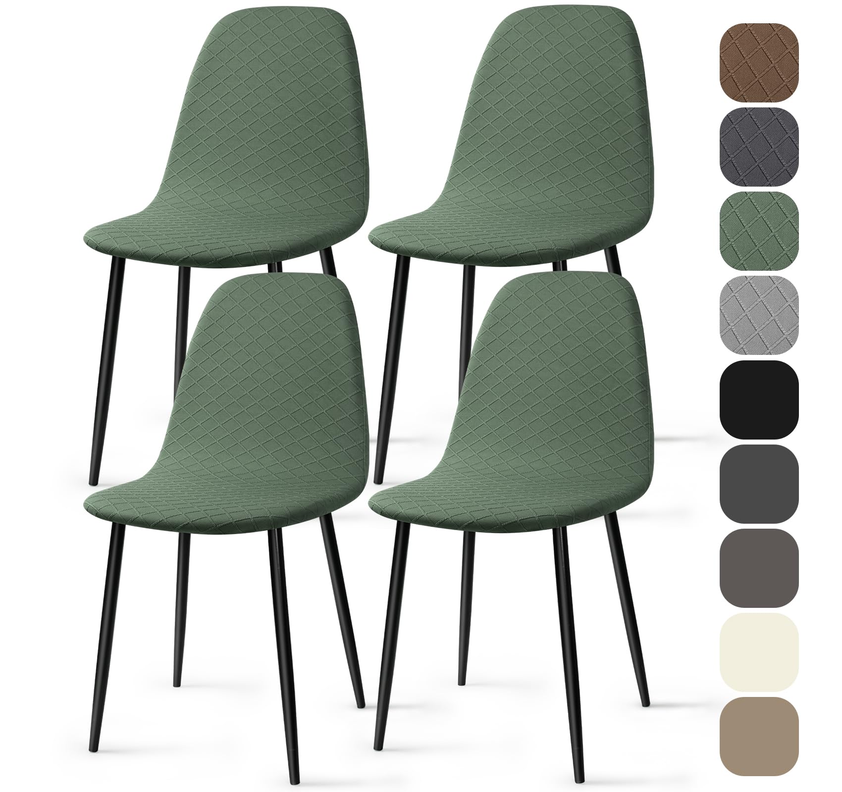 Fundas para Sillas 4 Piezas Fundas Sillas Elásticas Jacquard Fundas de Sillas de Comedor Ajustables Lavables Cubiertas de Sillas sin Brazos para Comedor Hogar Hotel (Verde, 4 Piezas)-KL
