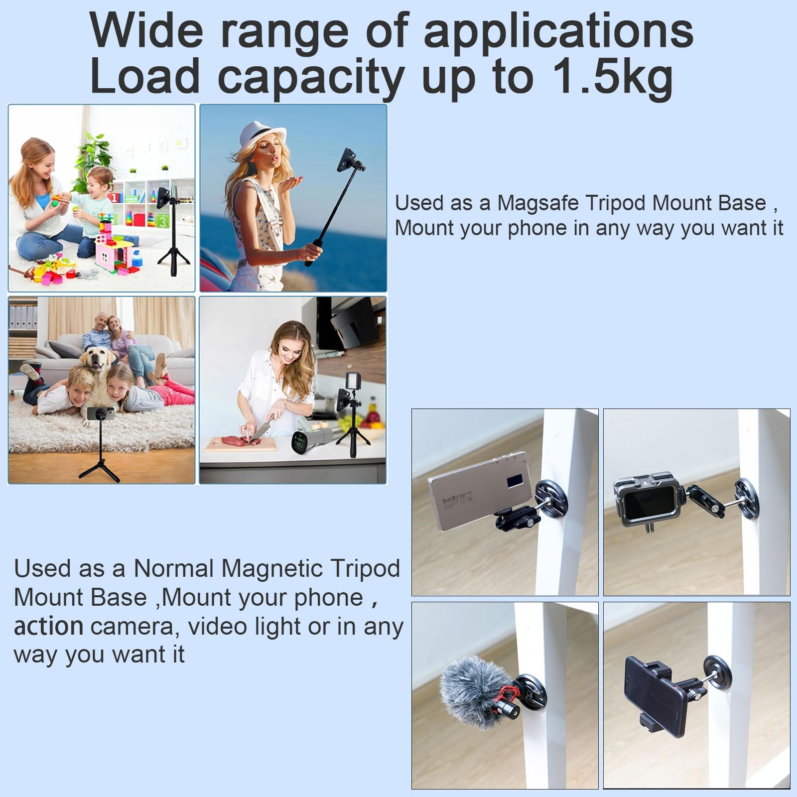 Adaptador magnético para trípode para teléfono con agujeros de rosca de 1/4 pulgadas compatible con MagSafe para iPhone 15 Pro Max 15 Plus 14 13 12 Pro Max Mini trípode soporte de cabeza