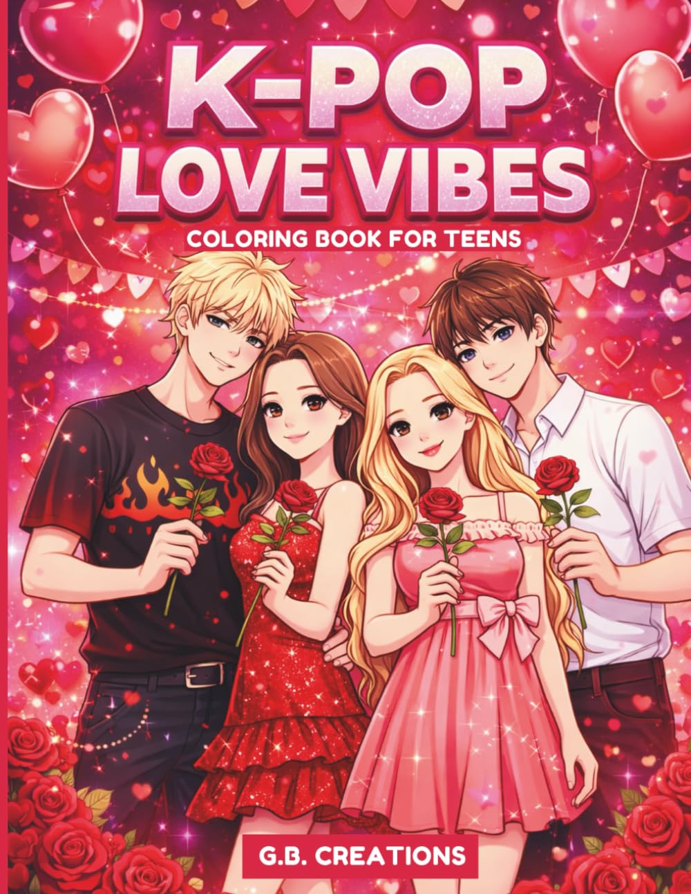 K-POP LOVE VIBES: A Valentine Coloring Book for Teens and Young Adults: 50 Idol-Inspired Scenes of Friendship, Romance, and Music