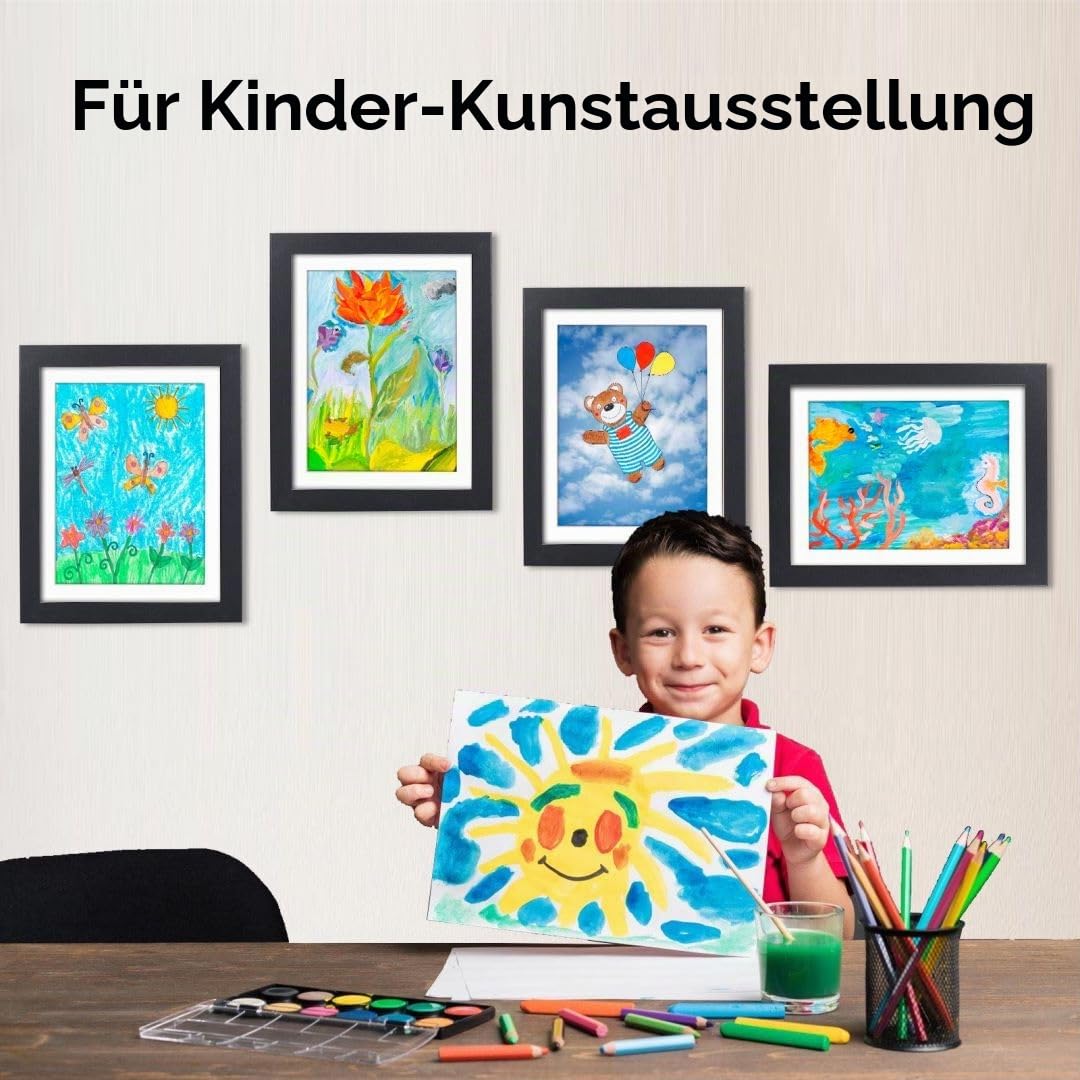2 Stück Bilderrahmen Kinderzeichnungen A4,Bilderrahmen Aufklappbar für Kinderbilder,Frontöffnung Phoframe für Kunstwerke,Kunstprojekte,mit Aufbewahrung,Tief zum Befüllen(Schwarz)