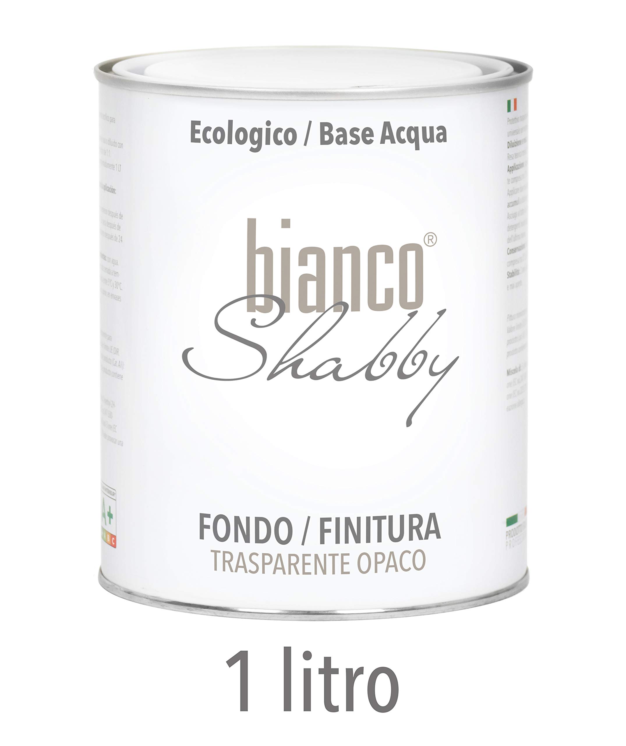CHALK PAINT Bianco Antico & FINITURA + PENNELLO - Pittura Shabby Chic EXTRA OPACA (1 Litro) + Finitura Trasparente Opaco (1 Litro) + 1 Pennello Pro 40 mm