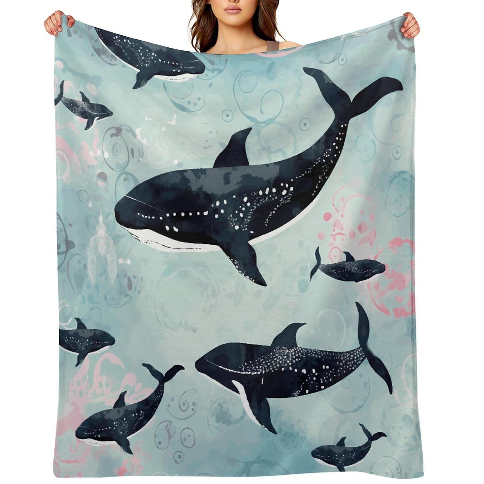 Whale Blankets Flannel Soft Blanket for Couch Warm Cozy Throw Blankets Fashion Bed Blanket Thick Bath Towel Bedspread Tapestry for Home Supplies Gift 60"x80"