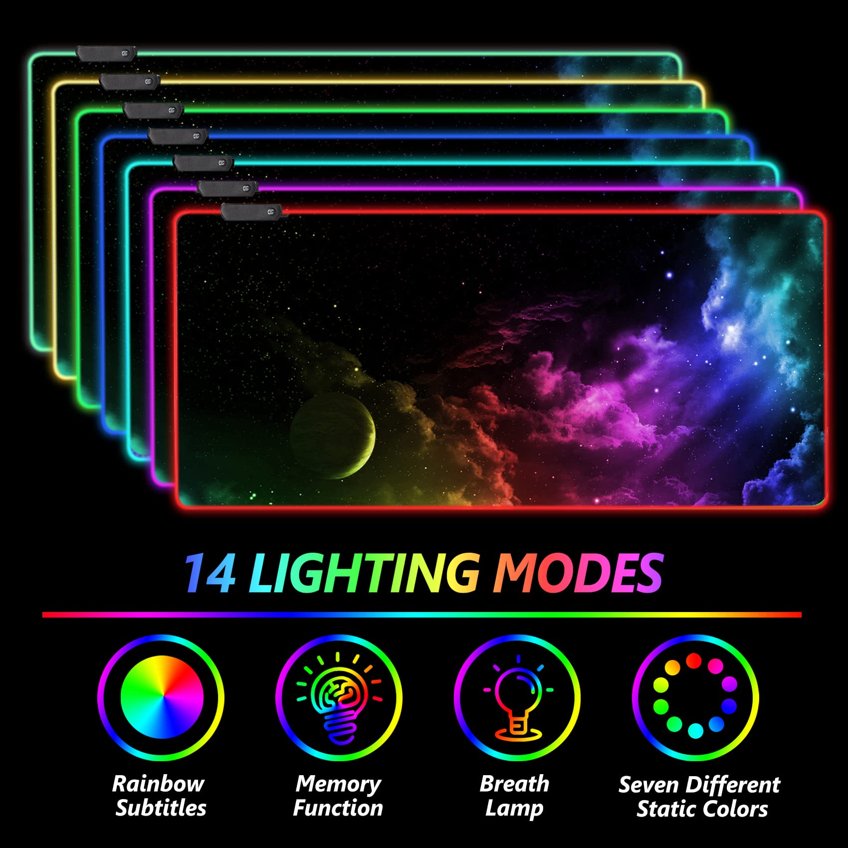 AIMSA Grande tappetino per mouse da gioco RGB, tappetino per mouse con tastiera LED esteso 89,9 x 40,1 cm, base in gomma antiscivolo con 14 modalità di illuminazione, grande tappetino da scrivania