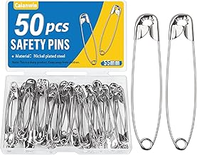 Caianwin 50 Pcs 55mm Safety Pins with Handy Box for Clothing, Fixing and Sewing Clothes and Crafts, Jewelry Making