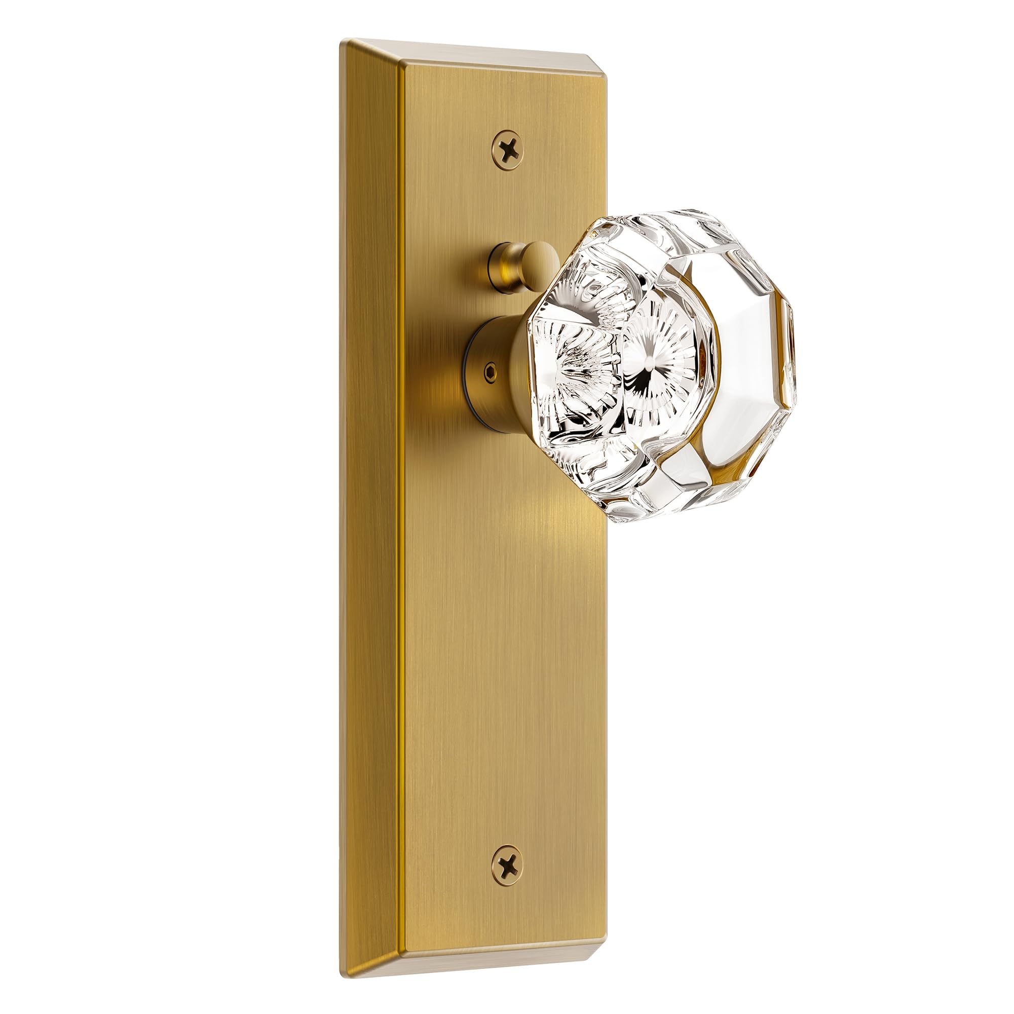 Photo 1 of CEYMIO Glass Door Knobs for Interior Doors - Vintage Crystal Privacy Bedroom & Bathroom Door Knob with Lock - Diamond Cut Door Handle - Antique Brass Finish (1 Pack 7 Inch Height)
