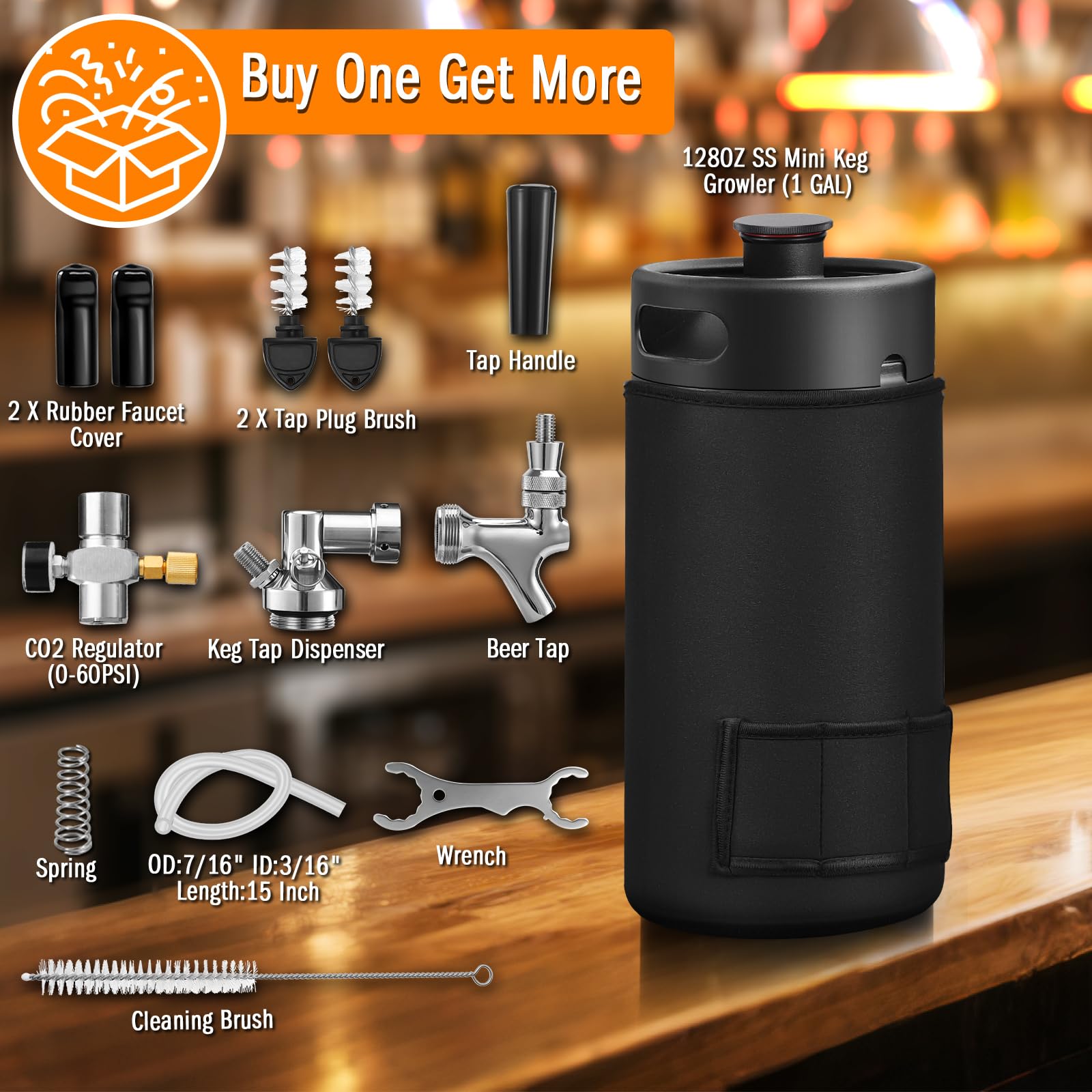 Mini sistema de grifo de barril de cerveza, barril de cerveza a presión de 128 onzas, jarra de barril de acero inoxidable 304 para mantener fresco y carbonatado, sistema dispensador portátil de