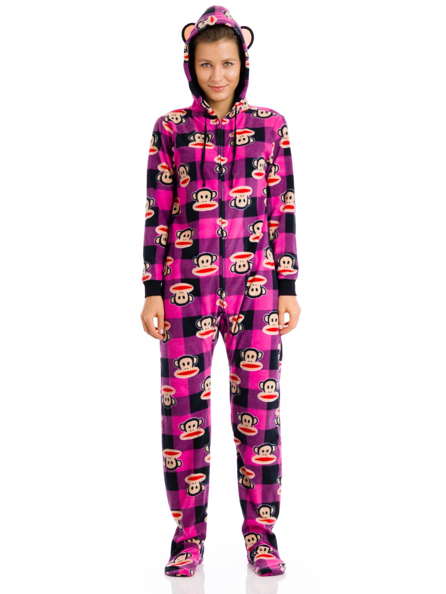 Paul Frank Women's Julius Plaid Footed Jumpsuit with Hood