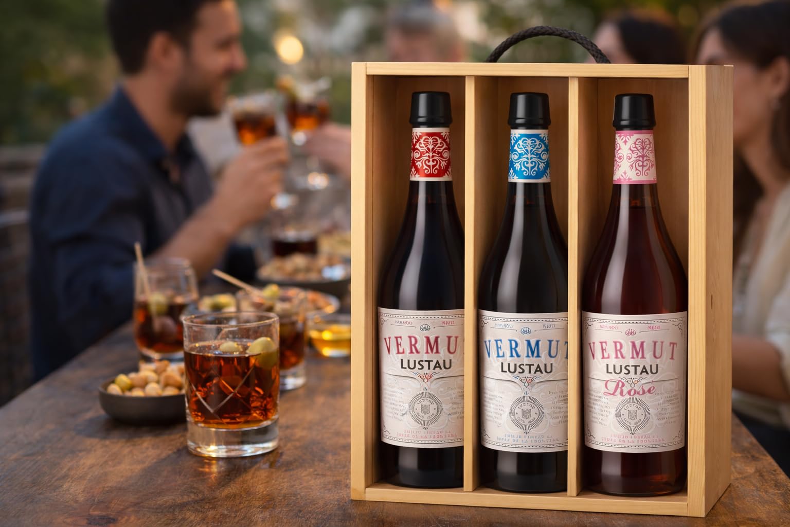 Pack Vermut Lustau Premium – 3 Botellas (Rojo, Blanco y Rosé) + Caja de Madera | Selección Gourmet para Aperitivo | Ideal para Regalar -MYSECRETWINE-