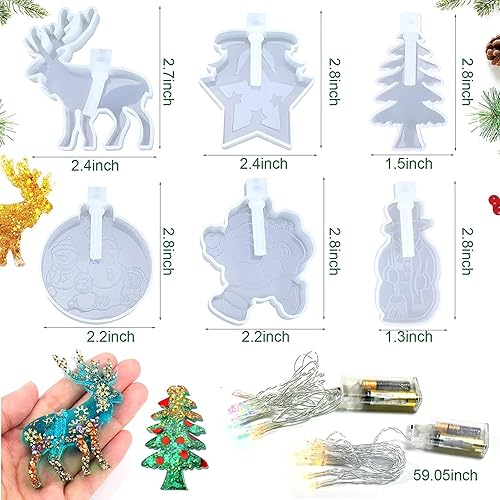 Miniatura 2 de Moldes de resina de Navidad, moldes de silicona para adornos de Navidad, moldes de Navidad epoxi para fundición de resina con 2 luces de hadas para