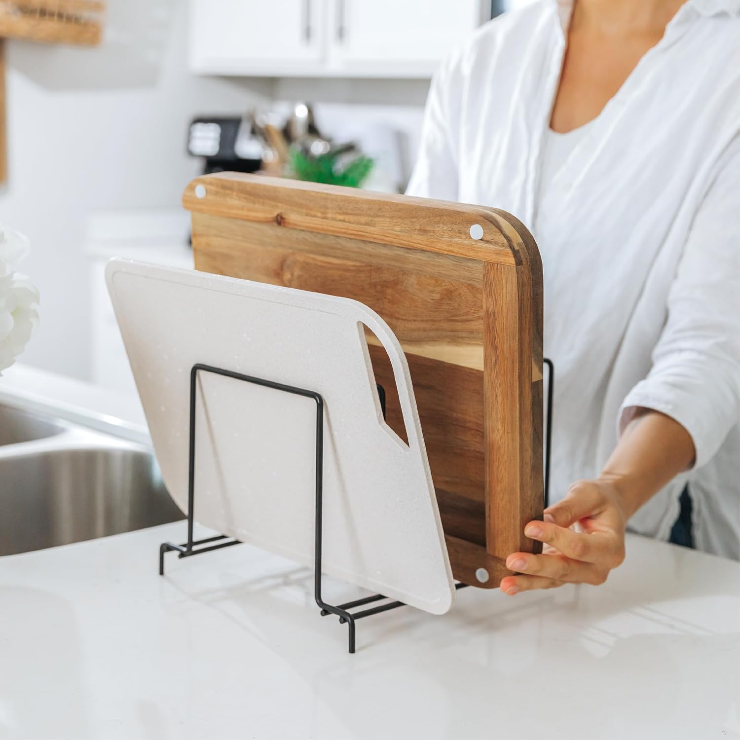 KitchenEdge Premium Acacia Cutting Board with Nesting Rice Fiber Chopping Board for Cooking Prep, 2 Piece Kitchen Set, Non-Slip Feet with Juice Groove, Heavy Duty Construction, Pre Oiled, 15" x 11"