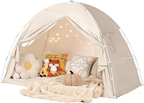Bed Tent Twin Size - Privacy Sleeping Space with Blackout Design, Breathable Portable Indoor Floor Bed Tent for Toddler Transition