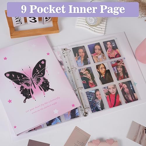 Miniatura 4 de Carpeta de tarjetas fotográficas de mariposa A4, 540 bolsillos con 30 piezas de 4 anillos interiores, libro con soporte para tarjetas fotográficas