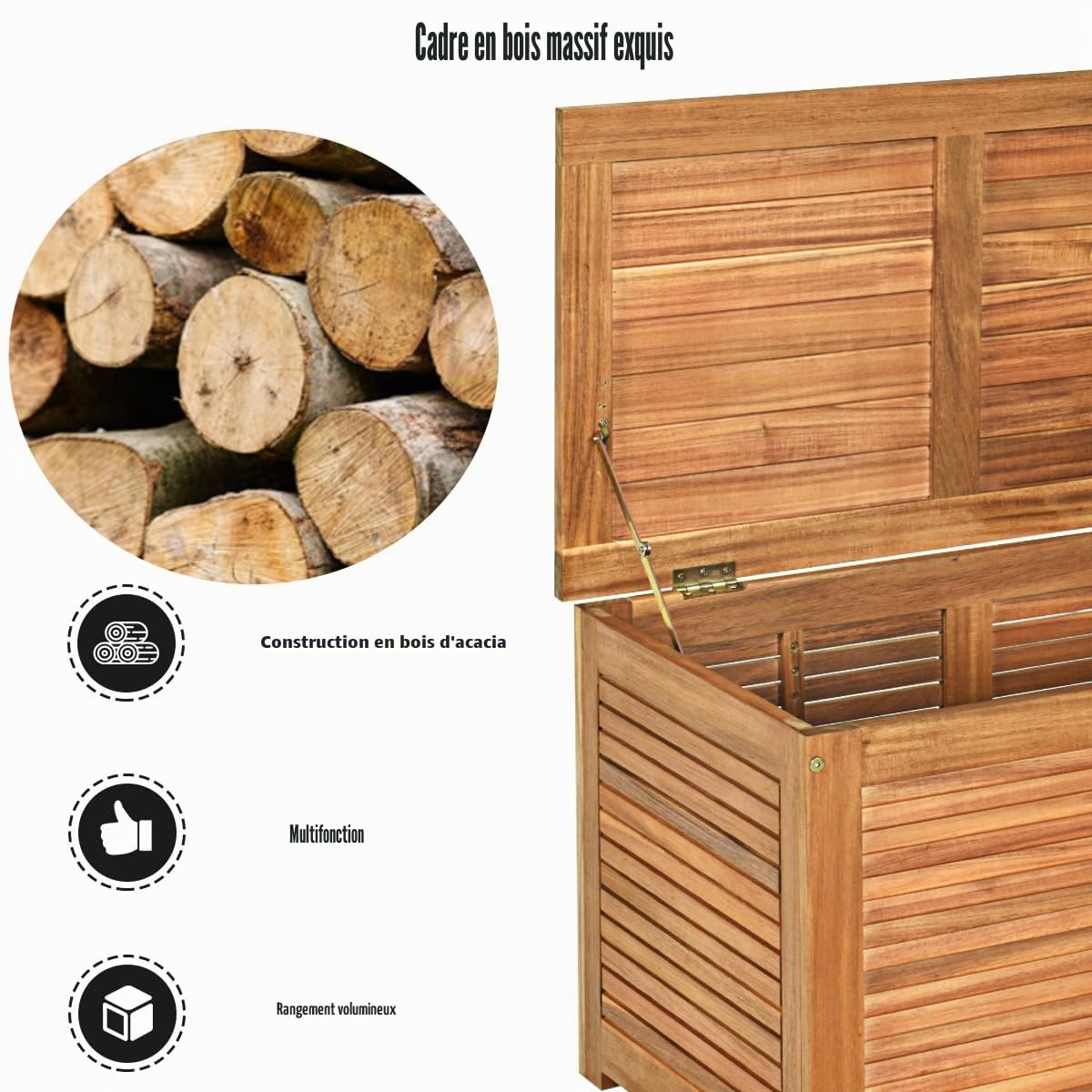 HOMASIS Coffre de Rangement Extérieur en Bois avec Couvercle