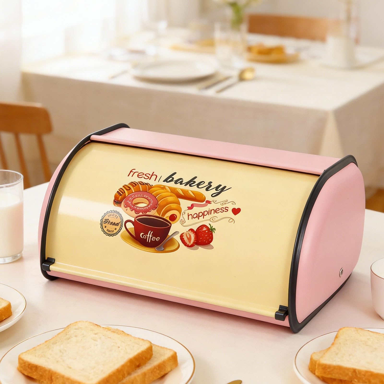 Eiserner Brotkasten Metall Groß Mit Deckel, Brotbox Zur Frischhaltung, Praktischer Brotkorb Für Küche & Haushalt, Ideal Für Knäckebrot, Brote & Brötchen (Rosa)