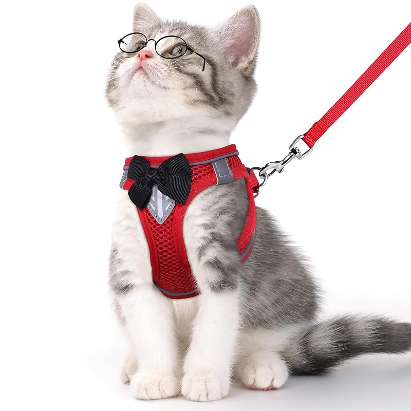 Peitoral para Gatos com Guia em Nylon e Faixa Refletiva NCMAMA, Red XS
