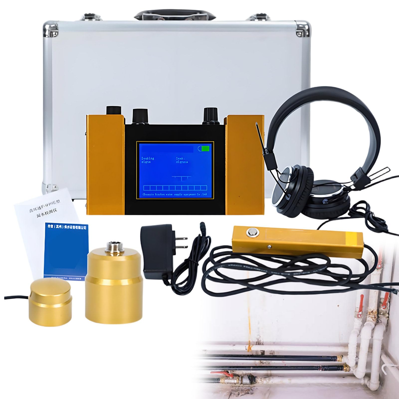 Water Leak Detector, Underground Water Pipe Leakage Monitor with Digital Display & Earphone & Carrying Case for Water Leakage Detection Construction Pipelines