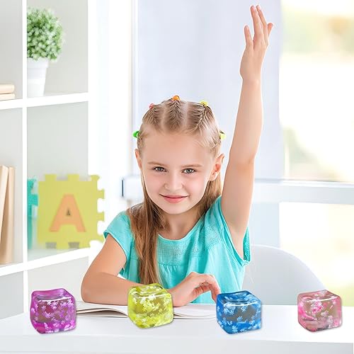 Miniatura 2 de Fidget Toy Stress Cube- 4 Pack Sensory Squeeze Toys, Slow Rising Squishy Cube Filled with Thick Substance and Snowflakes Crafts, Anxiety Stress