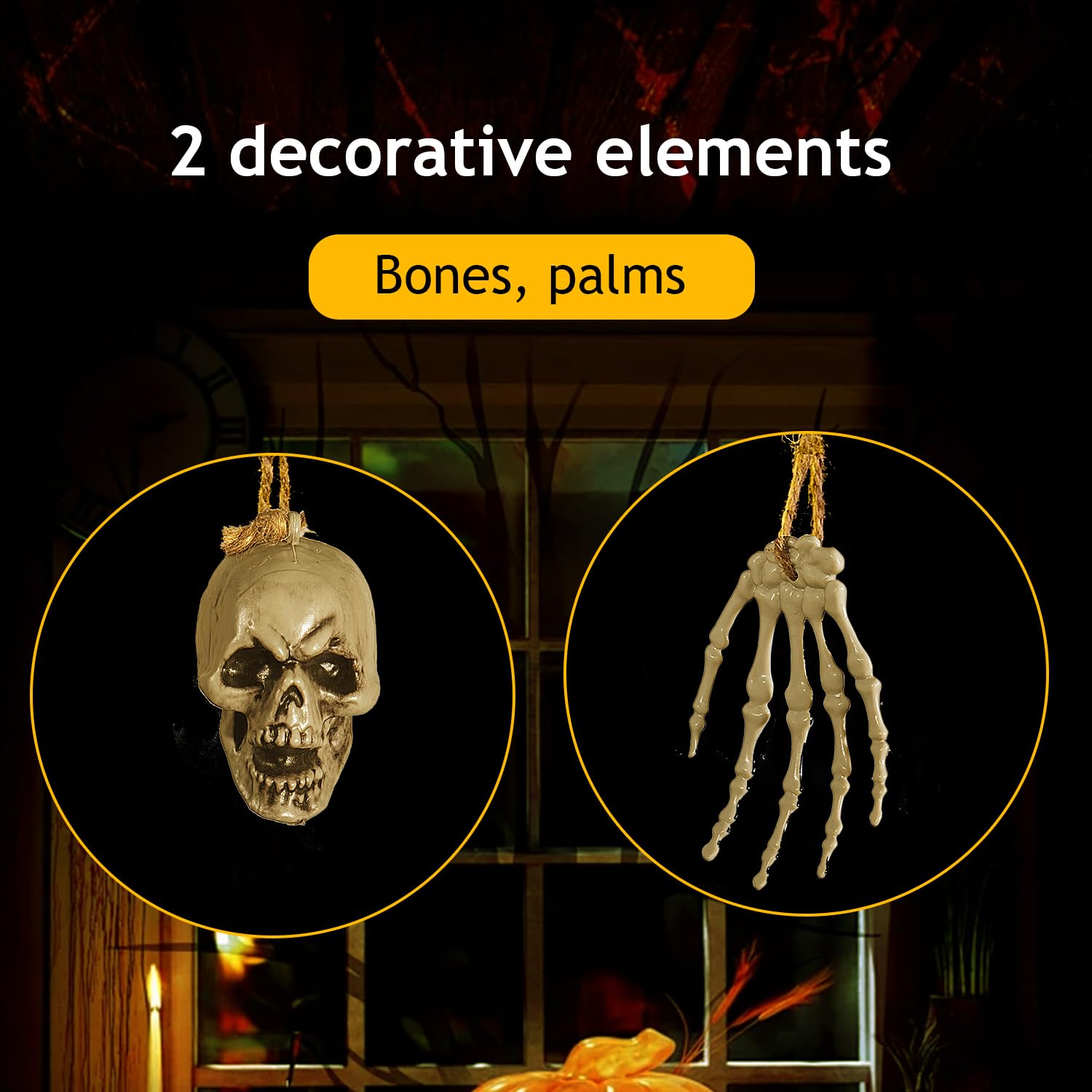 Luci decorative per Halloween per interni ed esterni, 1,8 m, 26 LED, a forma di osso, a batteria, spaventose ghirlande di Halloween, patio, decorazione per feste