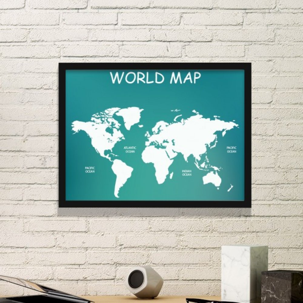 Carte du monde silhouette estampe encadrée noire et stickers muraux maison