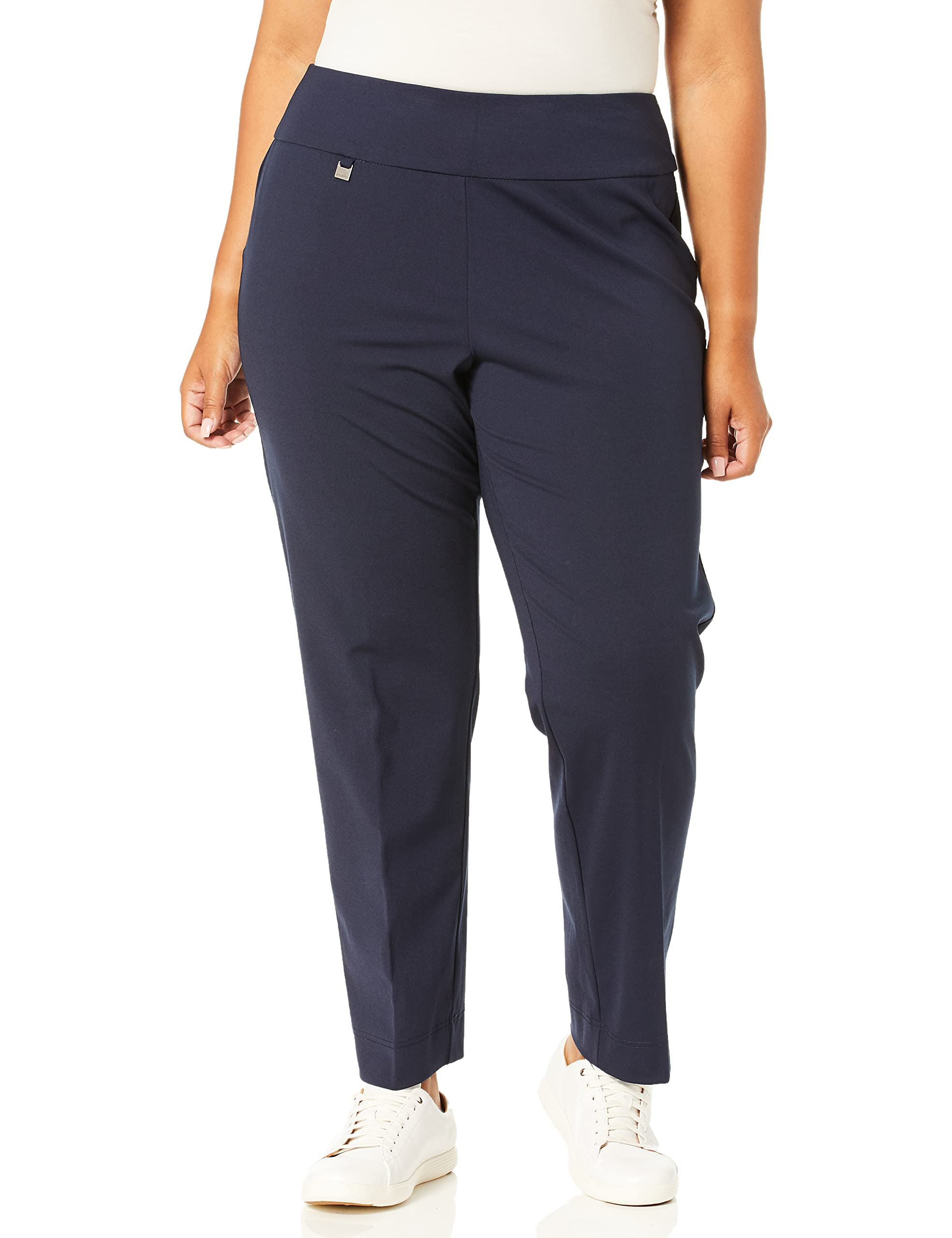Slim-Sation Womens Plus Size Pull on Solid Knit Easy Fit Ankle Pant