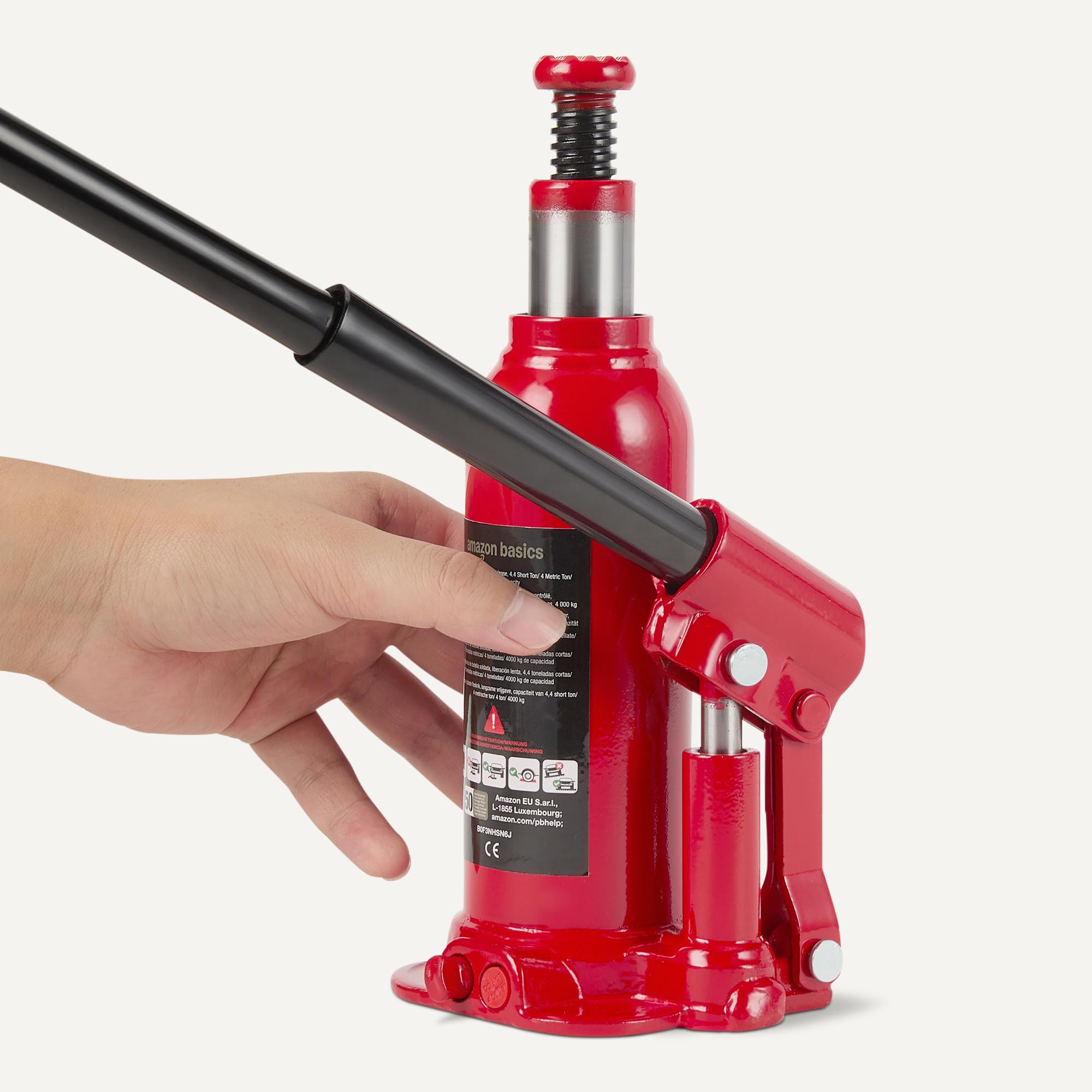 Amazon Basics Borraccia e Martinetto Idraulico Saldato, Capacità fino a 4,4 Tonnellate Corte/4 Tonnellate Metriche/4 Tonnellate/4000 kg, Rilascio Lento, Rosso - 3
