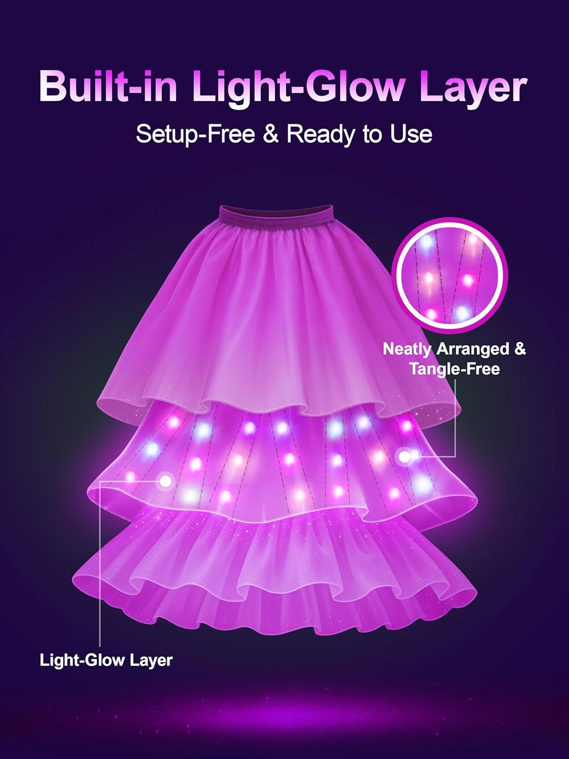 Princess Costume for Girls, RGB Light Up Princess Dress Up Syncs Music App Control with Accessories for 3-9 Girls