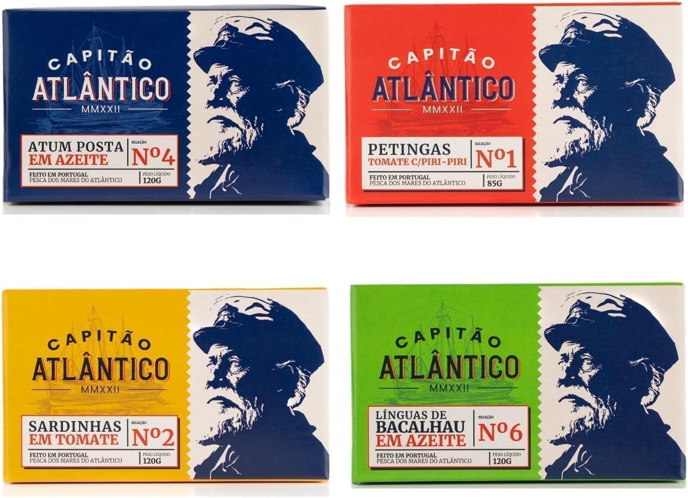 Pack Variado de Conservas de Pescado - Lenguas de Bacalao en Aceite de Oliva, Sardinillas en Tomate, Sardinillas en Tomate con Picante, Filete de Atún en Aceite de Oliva - Pack de 4