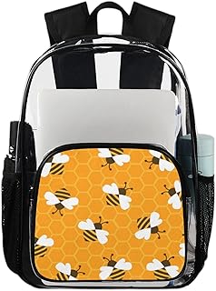 Mochila transparente Bee With Honey para uso pesado, mochila transparente à prova d'água de abelha Kawaii mochila transparente de PVC com alça de ombro reforçada para escola, trabalho, viagens, Multicor