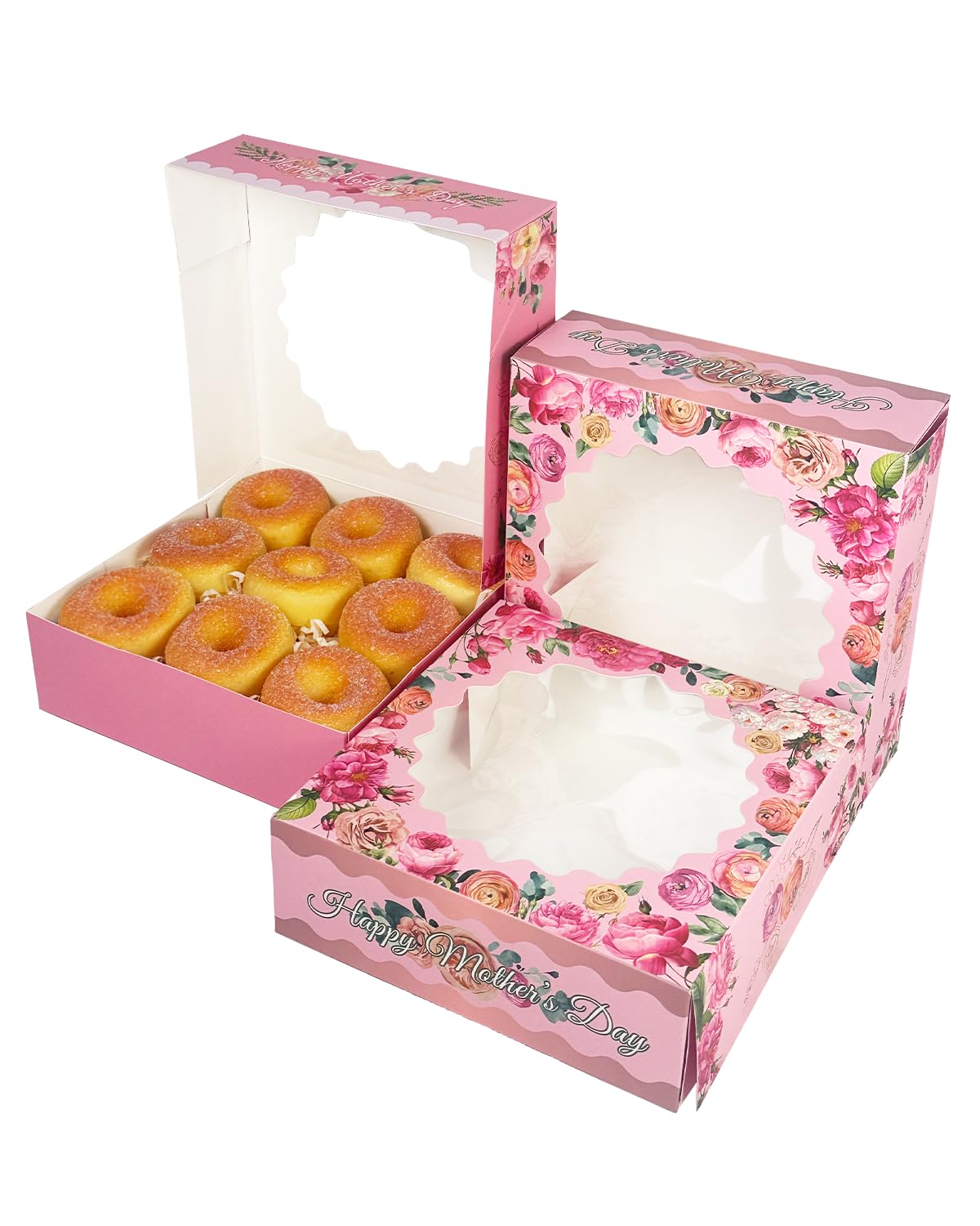qiqee Lot de 30 boîtes à biscuits pour la fête des mères avec fenêtre - 20,3 x 20,3 x 6,3 cm - Boîte à pâtisserie pour la fête des mères