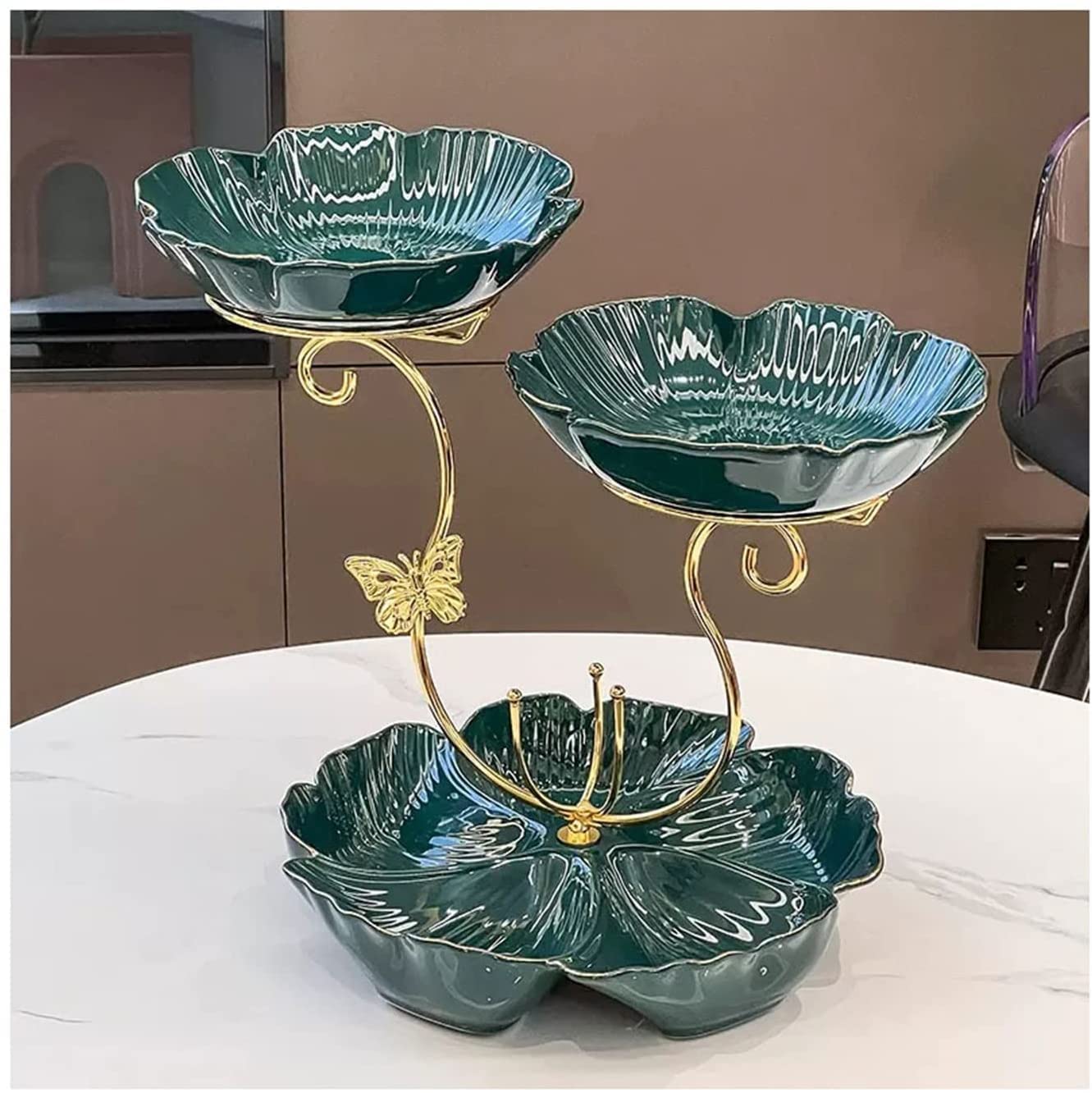 Patera na Owoce Miska na Owoce Kosz na Owoce Ceramiczna Okrągła Miska Na Owoce Wystrój Stołu Do Jadalni Talerz Na Owoce Miska Na Cukierki Metalowa Rama Stojak na Owoce Koszyk Na Owoce (Color : Grün,