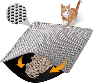 ondware 24x15 Inch Double Layer Cat Litter Mat - Waterproof Urine-Proof Honeycomb Trap, Easy Clean Non-Slip (Gray)