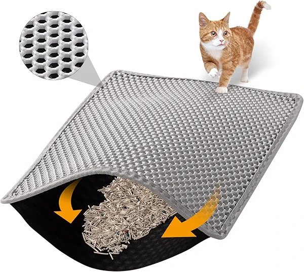 ondware Cat Litter Mat, 30x24 Inch Double Layer Litters Box Mat, Waterproof Cat Mat for Litter Box(Gray)