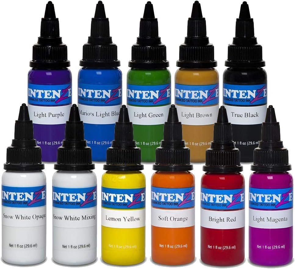Intenze Color Tattoo Ink Sets 1 oz 11 Primary Colors or Light Colors (Light Primary Colors)