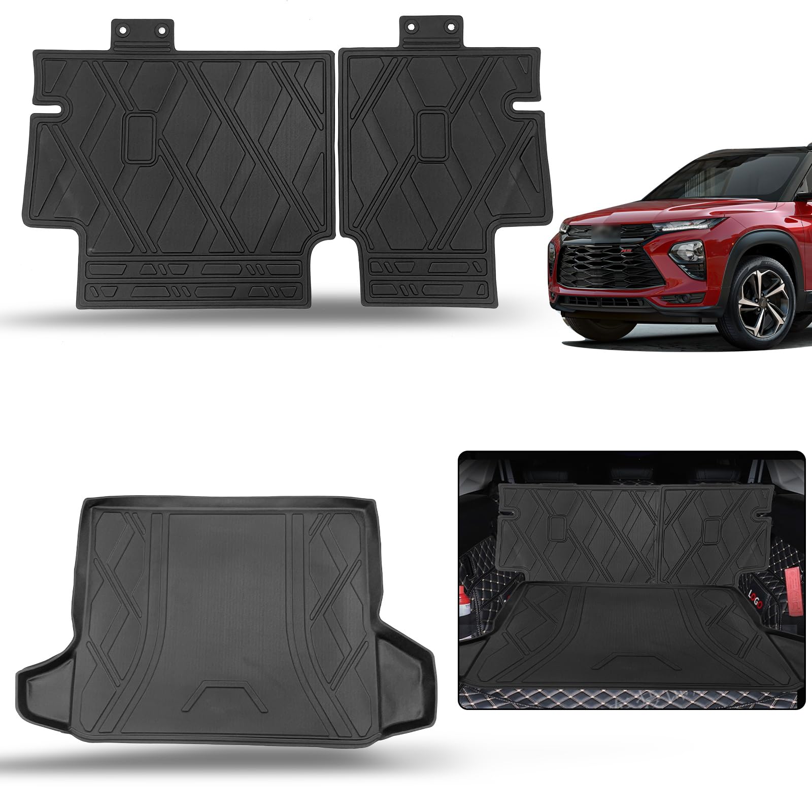 ActkillCargo Mat & Backrest Mats Compatible with 2018-2024 Chevrolet Equinox GMC Terrain - Black TPE All Weather Waterproof Rear Cargo Liner Rear Trunk Liner Back Seat Cover Protector