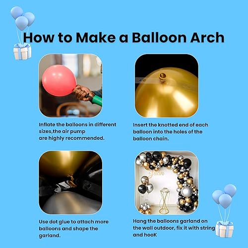 Miniatura 3 de Kit de arco de guirnalda de globos dorados y negros, 118 globos metálicos dorados y negros con diferentes tamaños para graduación, cumpleaños,