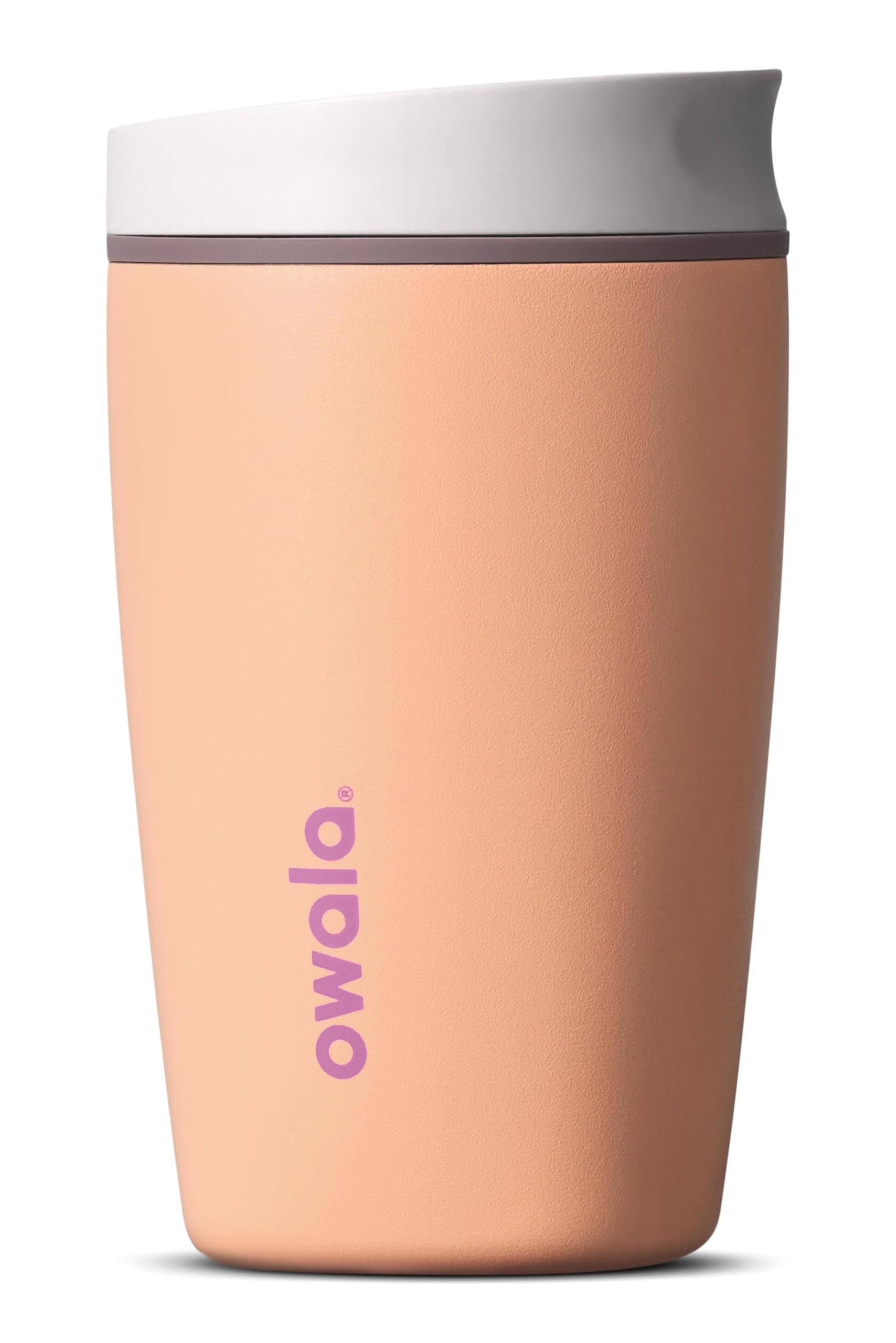 Owala SmoothSip Slider Insulated Stainless Steel Coffee Tumbler, Reusable Iced Coffee Mug, Travel Mug for Hot Coffee, BPA Free, 12 oz, Peach