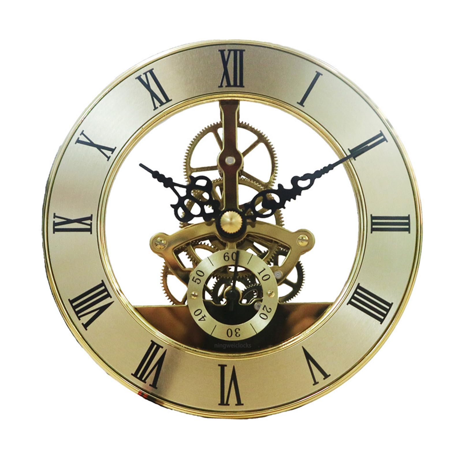 KAHDGSS Sophisticated 126mm Clock Insert Gold Detailing Skeleton Gear Head Quartzs Movement for Home or Decors Perspective Head