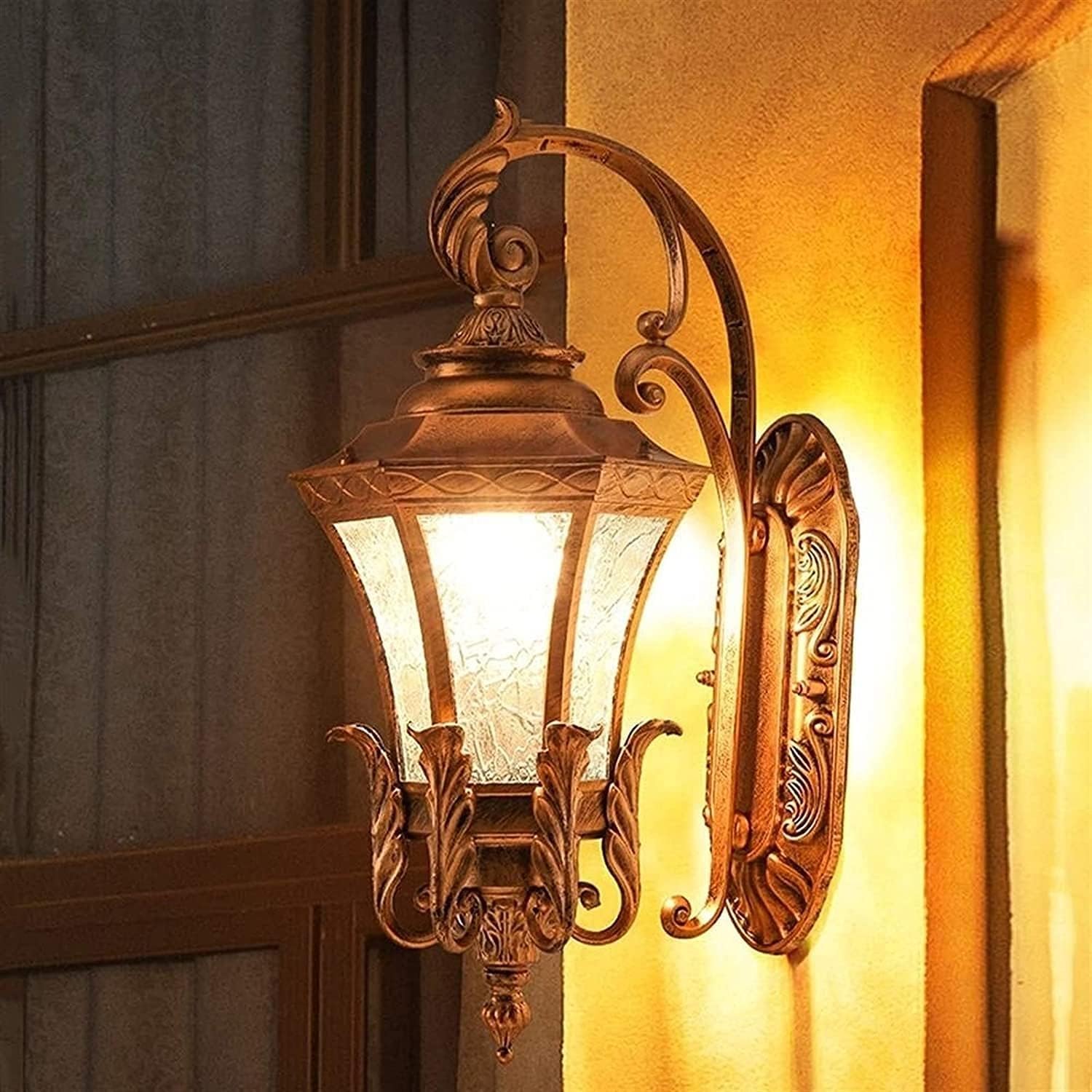 HELCEKOU Retro Industrial Waterproof Wall Lamp - Decorative Bronze Aluminum Exterior Lantern with Glass Shade for Courtyard Villa Patio Balcony and Home Entrance Lighting
