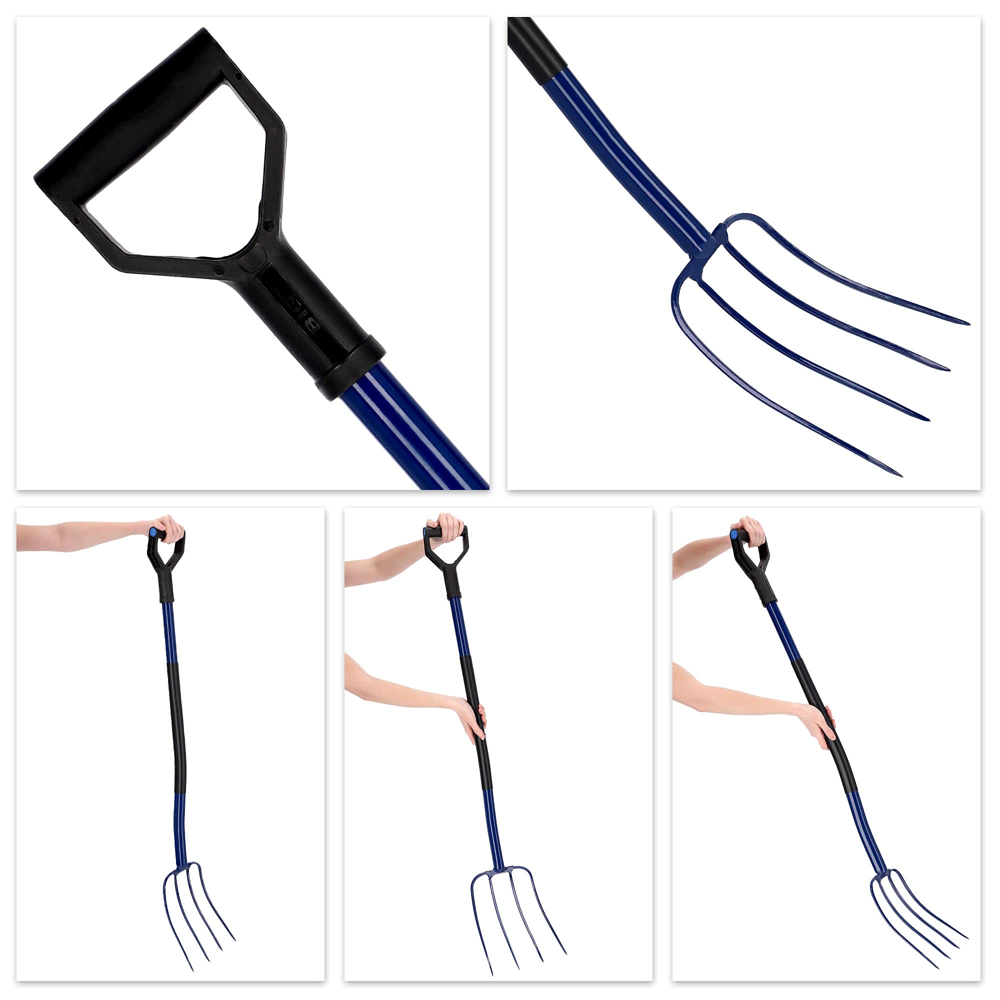 KADAX Heugabel mit Stiel aus Metall, Forke aus Stahl, Grabegabel mit D-Griff, Gabel für Garten, Gartengabel, Mistgabel, Spatengabel (4 Zinken)
