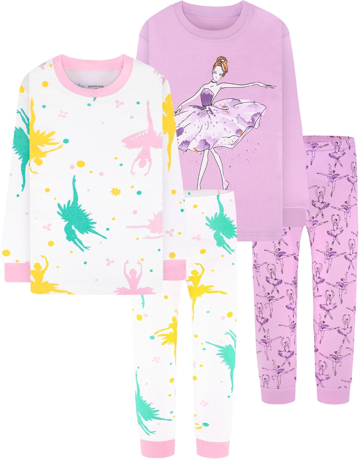 DAUGHTER QUEEN Girls 4 Pieces Cotton Pajamas Size 18 Months-12 Years - Image 8
